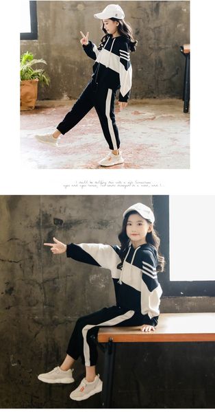 

new kids clothes set teen girls tracksuits 2019 autumn sets long sleeve children clothing suits little hooded girls clothes sets, White
