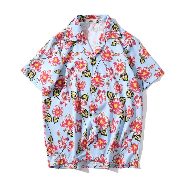 

#3873 floral printed shirt men short sleeve vintage loose beach shirt for men light blue hawaiian men's shirts summer man, White;black