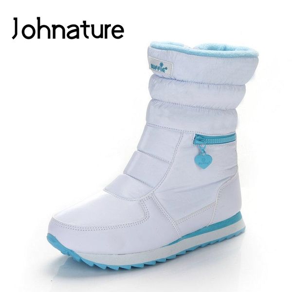 

johnature snow boots round toe 2019 new winter women shoes flat with sewing waterproof solid color non-slip platform boots, Black