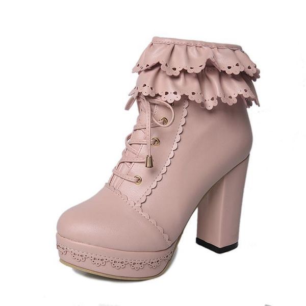 Runde Kappe Von Heels Großhandel Frauen Lucyever Chunky Frau Frühling Stiefeletten Casual Penbake Ankle High Zip Schuhe Herbst Rüschen Plateaustiefel UGLMjSVpqz