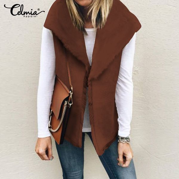 

2019 celmia fashion women outwear sleeveless faux winter warm fleece jackets casual solid soft waist coat fur coat femme 5xl, Black;white