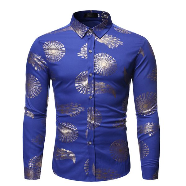 

shiny gold floral printed shirt men slim fit long sleeve shirt 2020 fashion mens casual button down dress shirts tuxedo, White;black
