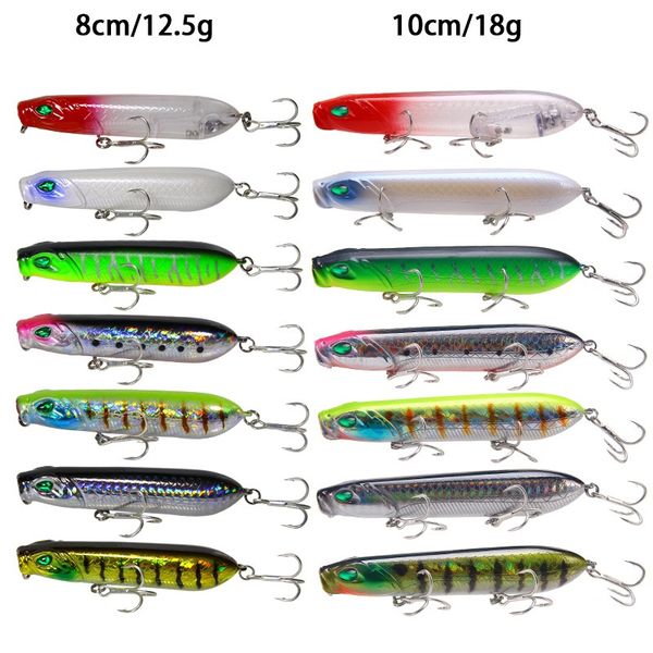 7 pz/lotto Popper Matita Dura Esca Da Pesca Peche Con 2/3 Ganci Top Acqua Wobbler Per Esca A Traina