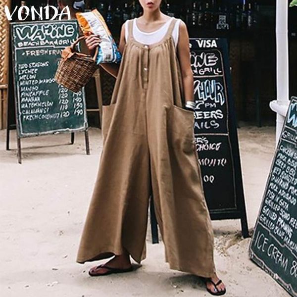 

rompers women jumpsuits 2019 vonda summer wide leg pants casual loose strap sleeveless playsuits plus size overalls 5xl, Black;white