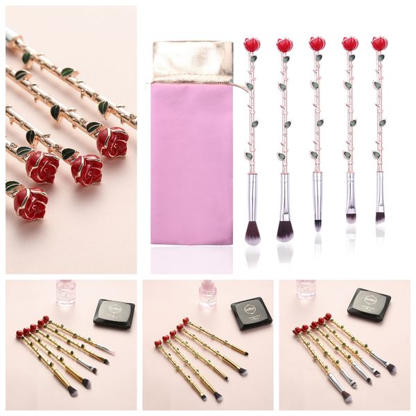 

5pcs rose makeup brush set eye shadow eyebrow lip brushes beauty cosmetic brush 3 styles mixed style ing