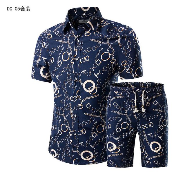 

summer fashion floral print shirts men+shorts set men short sleeve shirts casual men hawaii clothing sets tracksuit plus size 5x, Gray