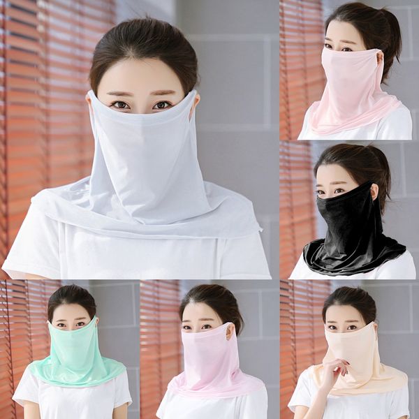 

ekcqp sunscreen sunshade neck breathable dustproof silk outdoor cycling anti-uv mask scarf face cover neck gaiter riding camping scarf, Black