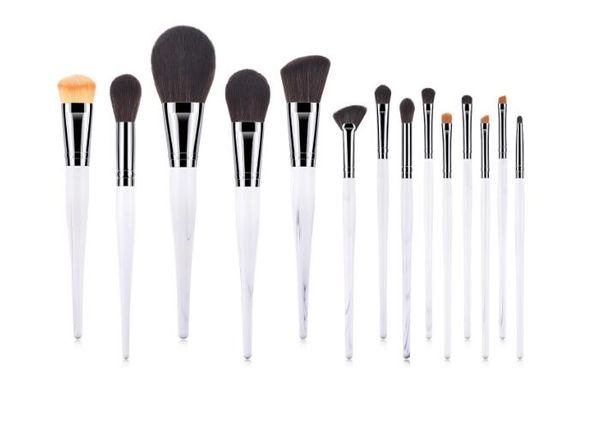 

beauty tools 14pcs makeup eye brushes set white silver tube wooden handle brush