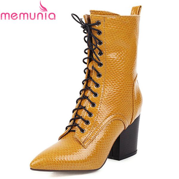 

memunia 2020 large size 34-43 fashion winter women boots thick high heels pointed toe ladies shoes solid color ankle boots, Black