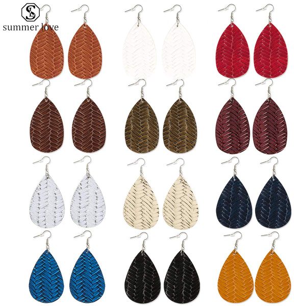 

уникальный кожа pu teardrop серьги красочный печати кожа серебряный крюк падения листьев серьга модные ювелирные изделия подарок для женщин, Silver