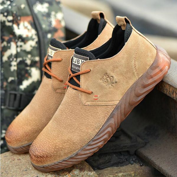 

men's leisure safety shoes genuine leather steel toe caps working shoe building site worker security boots zapatos seguridad man, Black