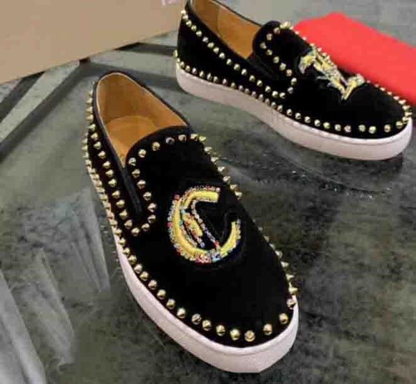 

red bottom pik boat sneaker loafers black velvet slip-on sneaker spiked shoes flat pave flat suede with black shoes,men wedding party busine