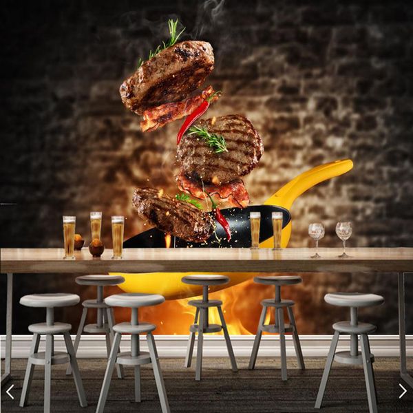

beef flew out of the pot 3d wallpaper papel de parede,dining room kitchen restaurant bar cafe fast shop mural
