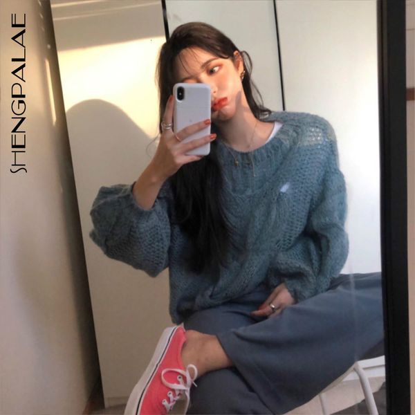 

shengpalae 2019 new fashion autumn winter round collar thin solid pullovers women loose casual vintage korean tide sweater fv032, White;black