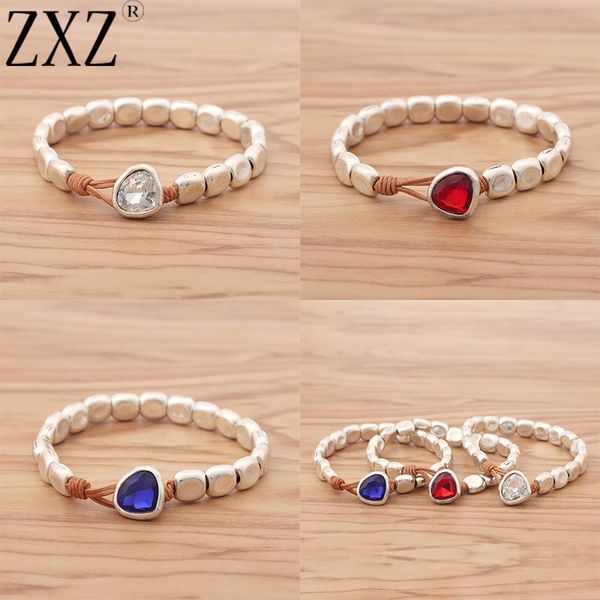 

zxz new handmade diy wrap rope silver beads red blue crystal bracelet for women girl femme jewelry gift, Black