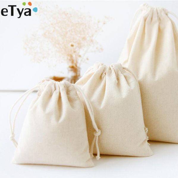 

etya reusable cotton drawstring shopping bag travel eco foldable women men shopper grocery tote storage bags