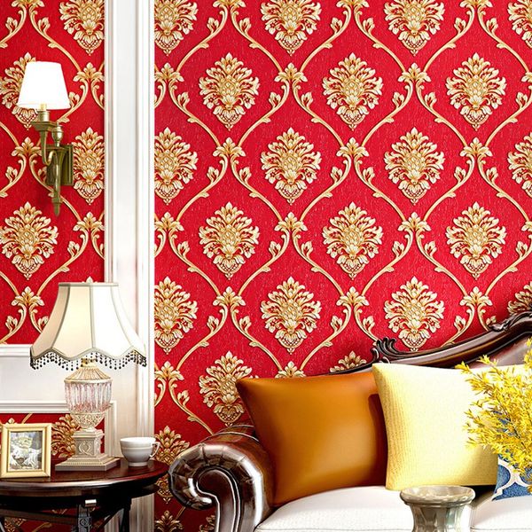 

pvc red blue waterproof wallpaper red european large damask wallpaper bedroom living room tv background wallpaper
