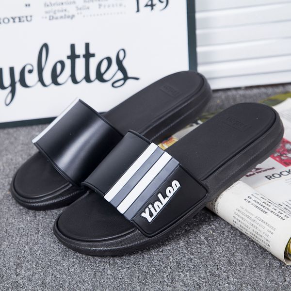 

men summer slippers home soft breathable flat slides non-slip indoor bathroom slippers comfy sandals beach water shoes, Black
