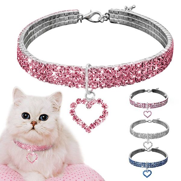 

2019 pet collar heart love pet neckace pendant shiny bright heart shaped necklace kitten necklace gift, Silver