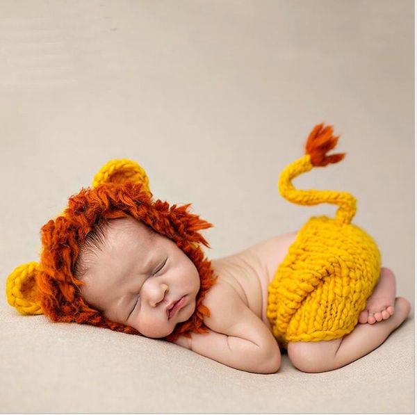 Neugeborenes Baby Häkelstrickkostüm Fotofotografie Requisite Mädchen Jungen Outfits Fotografia Kleidung und Accessoires Löwe Fotoshooting