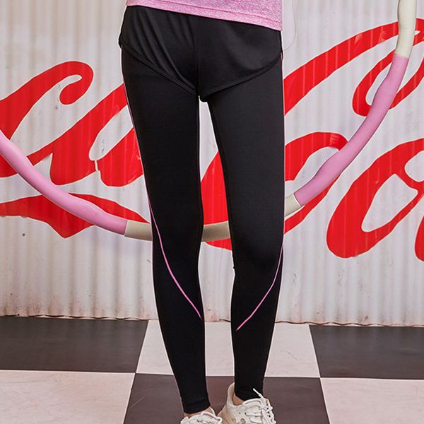 

binand double layer stripe yoga leggings high waist slim fit push up contrast color lycra fitness workout women's sports pants, White;red