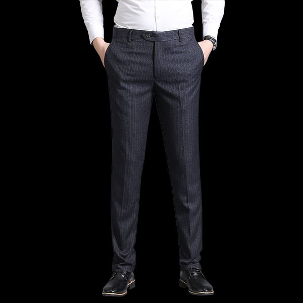

2019 new stripe pants men's slim autumn business casual straight suit pant size 29-38 male gray trousers, White;black