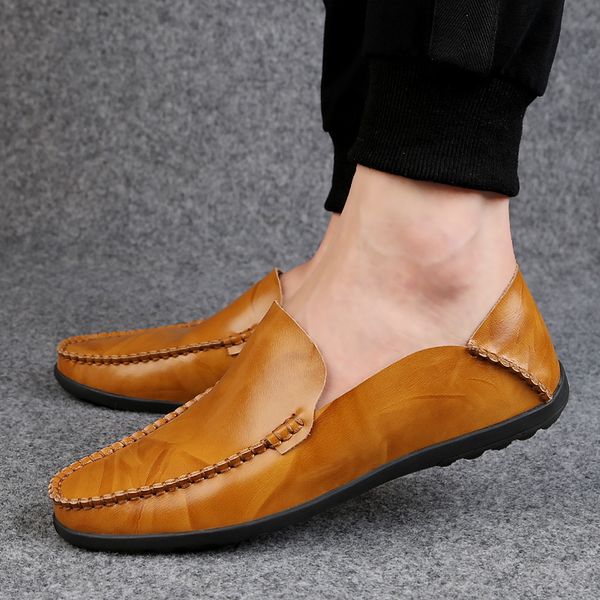 

cimim brand large size men business flat casual leather shoes new comfortable lazy driving shoes office fashion loafers men, Black