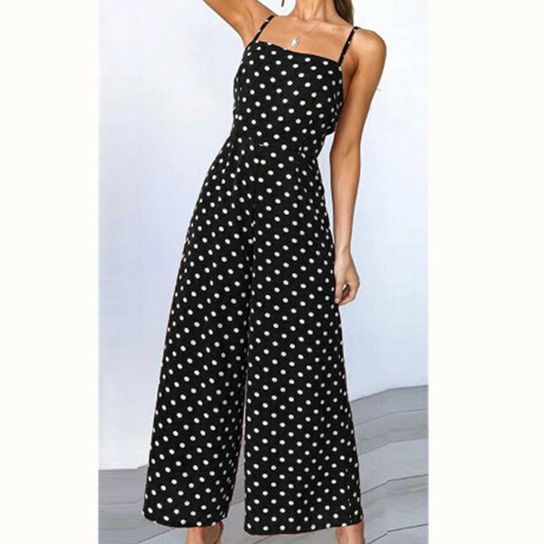 

хиригин плюс размер женщины весна лето праздник длинные комбинезоны широкие брюки комбинезон точка, Black;white