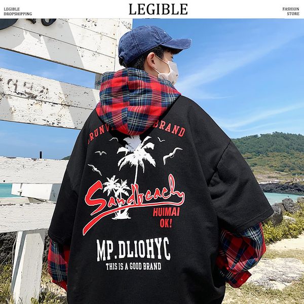 

legible new 2020 korean hoodies sweatshirts men funny printed pullover sweatshirt hoodies casual loose men sweatshirt, Black