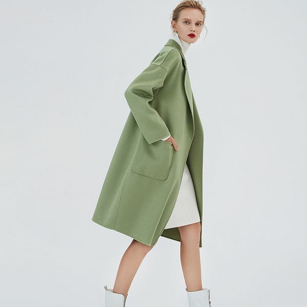 

water wave double-sided cashmere coat female fruit green slim woolen woolen coat winter women wool, Black