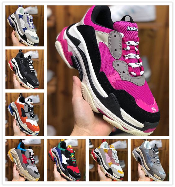 

combination thick bottom paris triple-s dad shoes men women casual sneakers heighten thick heel multi-color pink ladies mens trainer, Black