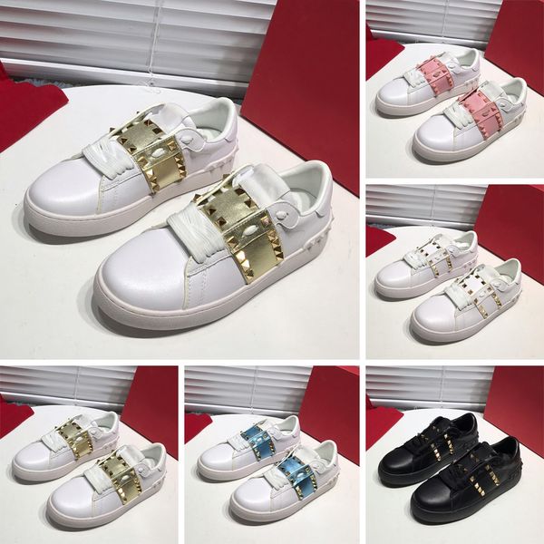 

2020 women men casual sneakers sport party genuine leather glittery bottom studded spikes flats shoes fashion luxury casual shoes, Black