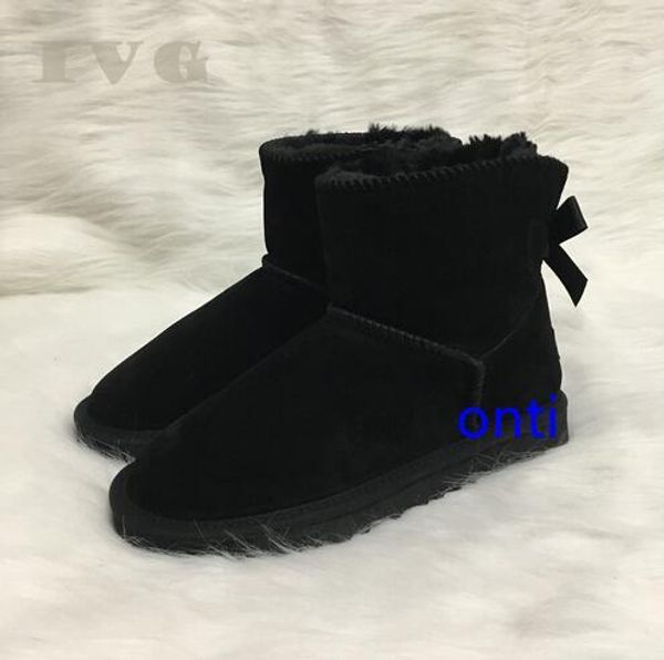

australia style women winter snow boots 1-bow back waterproof cow suede leather outdoor boots brand ivg size us4-14, Black