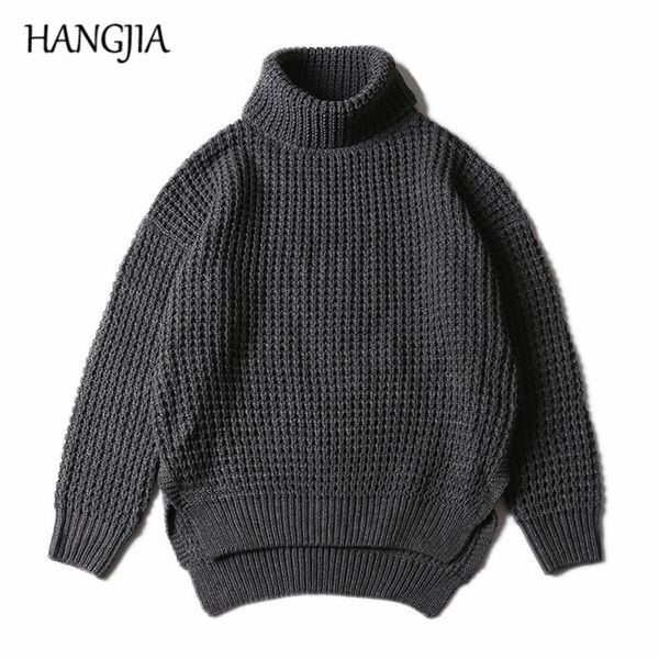 

retro japanese turtleneck warm sweater mens black gray falling shoulder side split loose sweater fashionable winter clothes, White;black