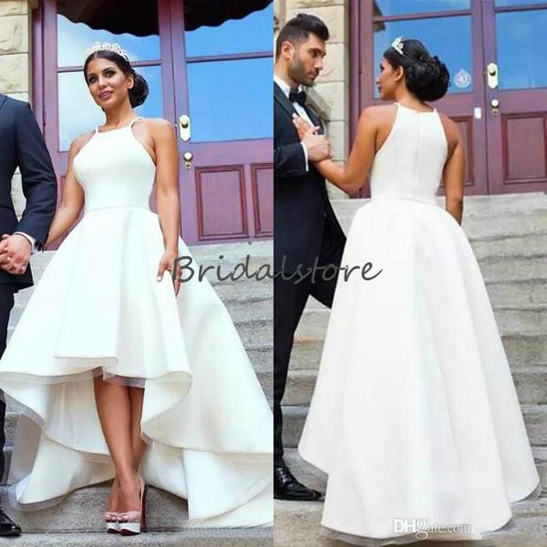 Abiti da sposa mediorientali alti e bassi senza maniche elegante abito da sposa corto sul retro lungo country plus size abito da sposa asimmetrico primaverile