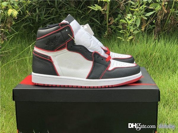 

2019 air authentic 1 high og bloodline black basketball shoes gym red-white retro men women sports sneakers 555088-062 with box