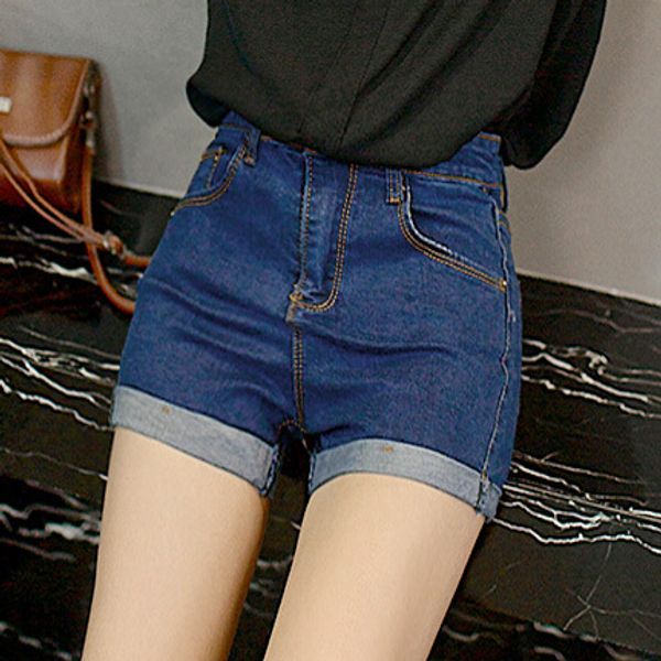 

2020 new plus size women summer elastic force slim jeans thin shorts korean high waist denim shorts female, Blue