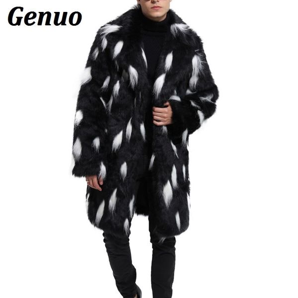 

men fur coat winter patchwork faux fur parka outwear fashion men punk jackets streetwear long overcoats windbreaker coats, Black