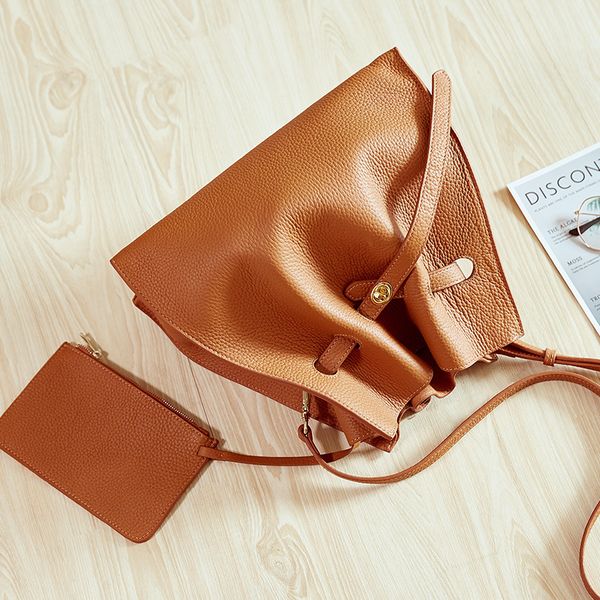 

autumn and winter new women's bag recreational simple parent bag fashion single shoulder leather handbag bucket