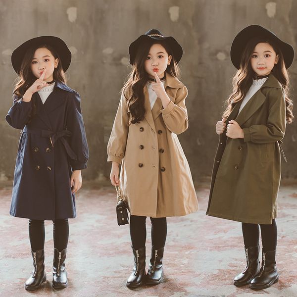 

trench coat for teenage girls long windbreaker children clothes 2019 autumn solid children clothes new fashion school 8, Blue;gray