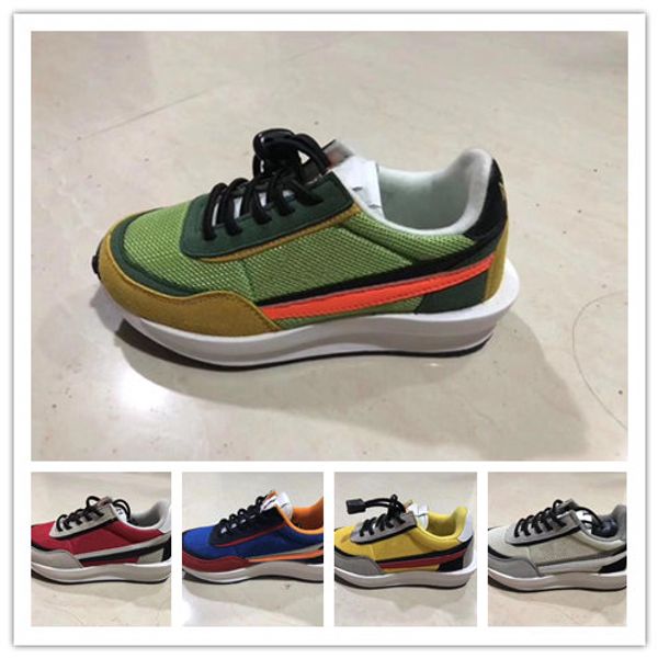 

sacai x ldwaffle kids running shoes boys girls green gusto sneaker waffle pine green sneakers ldwaffle/sacai ldv waffle sports trainers, Black