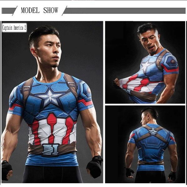 

2019 мода капитан америка 3d tshirt мужчины с коротким рукавом compression рубашка фитнес мужская тенниска streetwear летние топы u1856, White;black