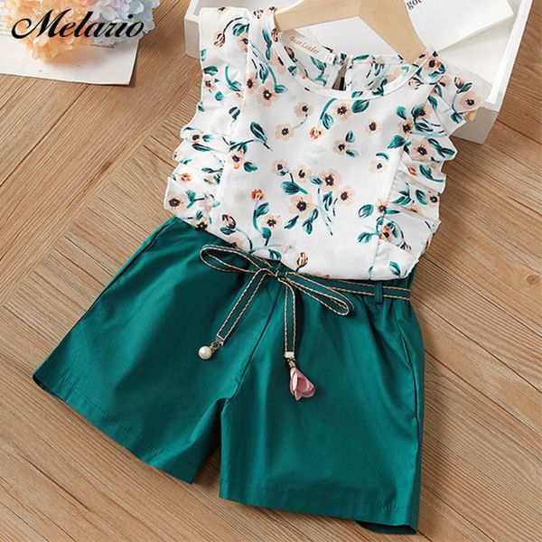 

melario print girls sets casual children clothing sleeveless t-shirt pants 2pcs suit kids clothing set summer baby girl clothes t200526, White