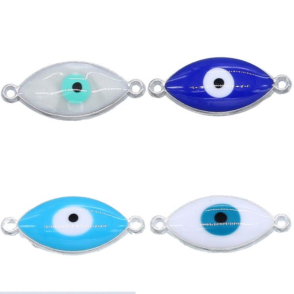 

6pcs / lot blue evil eye beads connectors jewelry accessories fit for diy evil eye anklet bracelet necklaces pendants wholesale, Blue;slivery