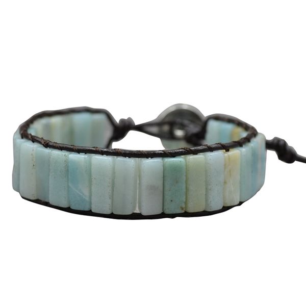 

new bohemia bracelet single vintage leather wrap bracelet semi precious stone beaded cuff, Black