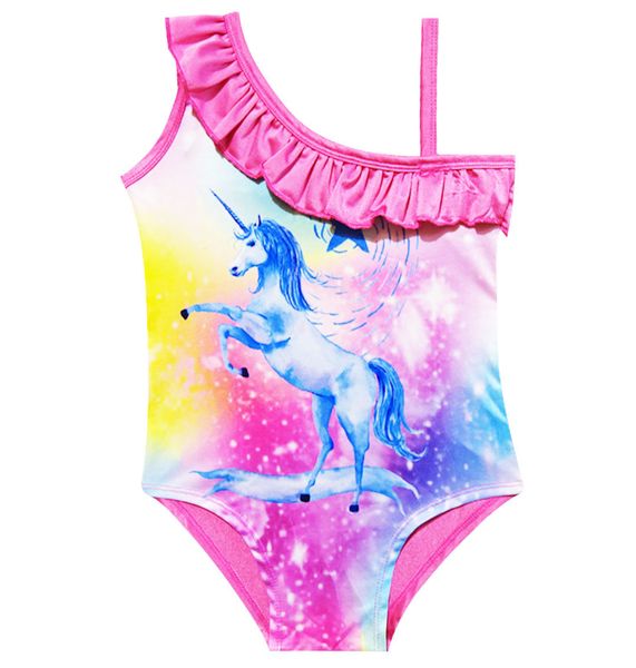 

2019 fashion retro unicorn print shoulder sling one-piece swimsuit female baby clothes pink lace bras underwear designer beach swimwear kids