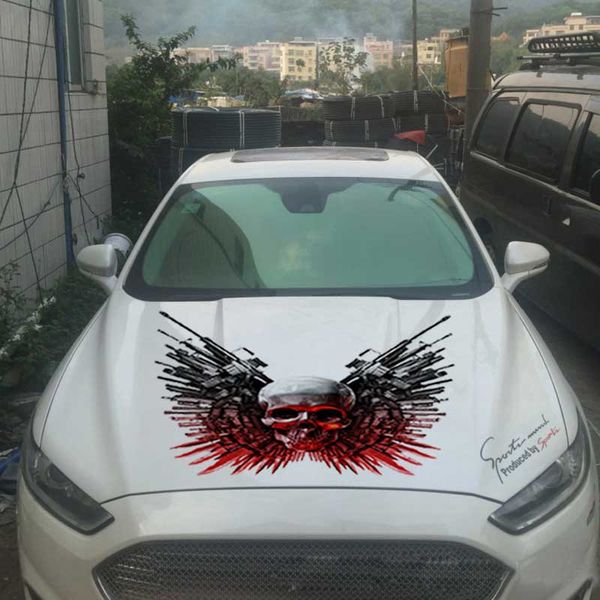 

1pcs skull gun scratches car stickers paste front hood detor machine decals