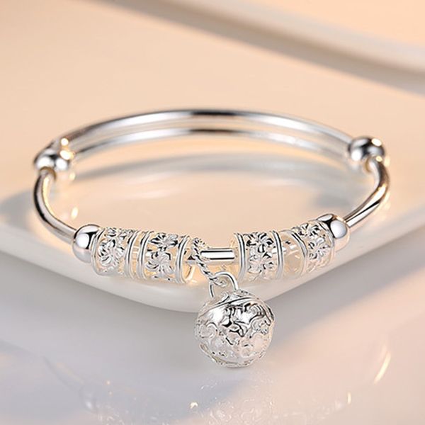 

adjustable bell charm bracelet real silver bangle jewelry women fashionable jewelry birthday gifts d30, Black