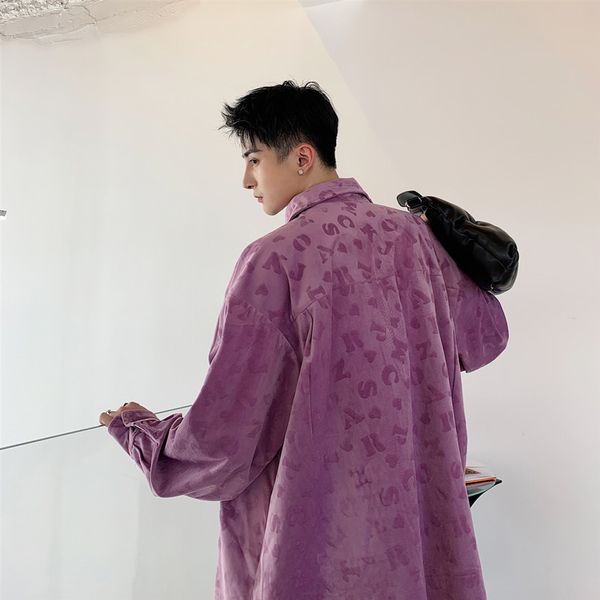 

men's shirt season is suitable for new letter-print slouchy long-sleeve shirt loose casual personality youth men's wear, White;black