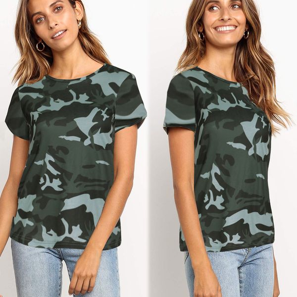 

женская дизайнерская футболка летняя базовая рубашка свободная круглая шея простой камуфляж с коротким рукавом футболки женщины, White